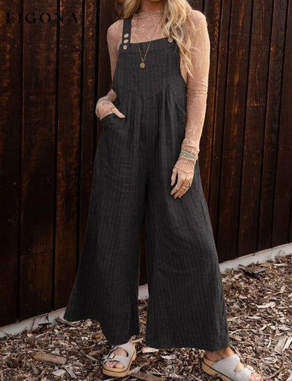 Texture Buttoned Wide Leg Overalls clothes Ship From Overseas SYNZ