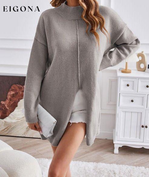 Exposed Seam Mock Neck Slit Sweater Cloudy Blue clothes SF Knit Ship From Overseas Sweater sweaters