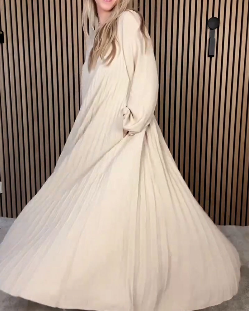 Elegant Puff Sleeve Pleated Dress