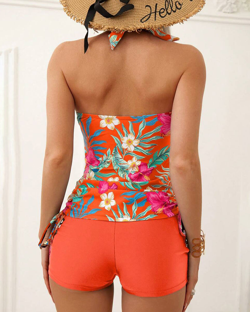 Strappy Printed Ruched Swimsuit