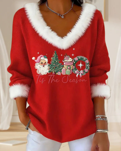 Fleece Patchwork Christmas Knit Top