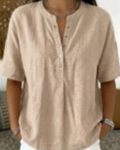 Solid Color Casual Short Sleeve Blouse