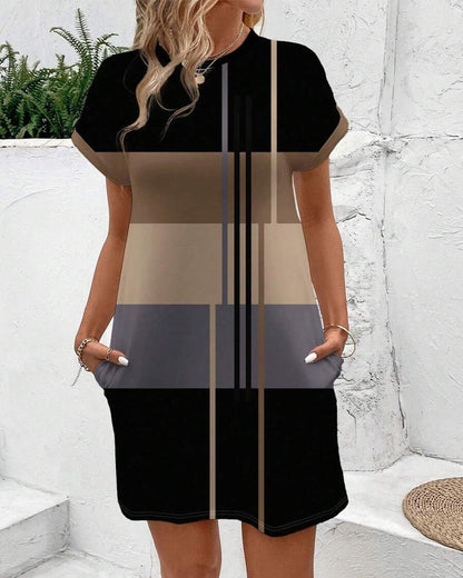 Modisches, lässiges Kleid mit Rundhalsausschnitt und Print