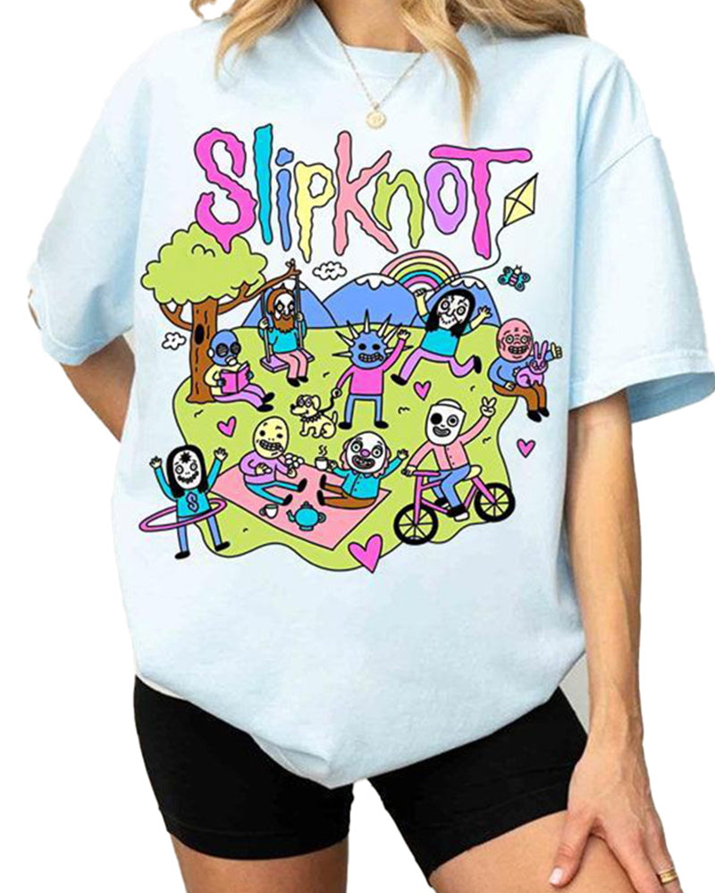 Slipknot Happy Times Printed T-Shirt Cotton and Linen Spring Summer T-SHIRTS