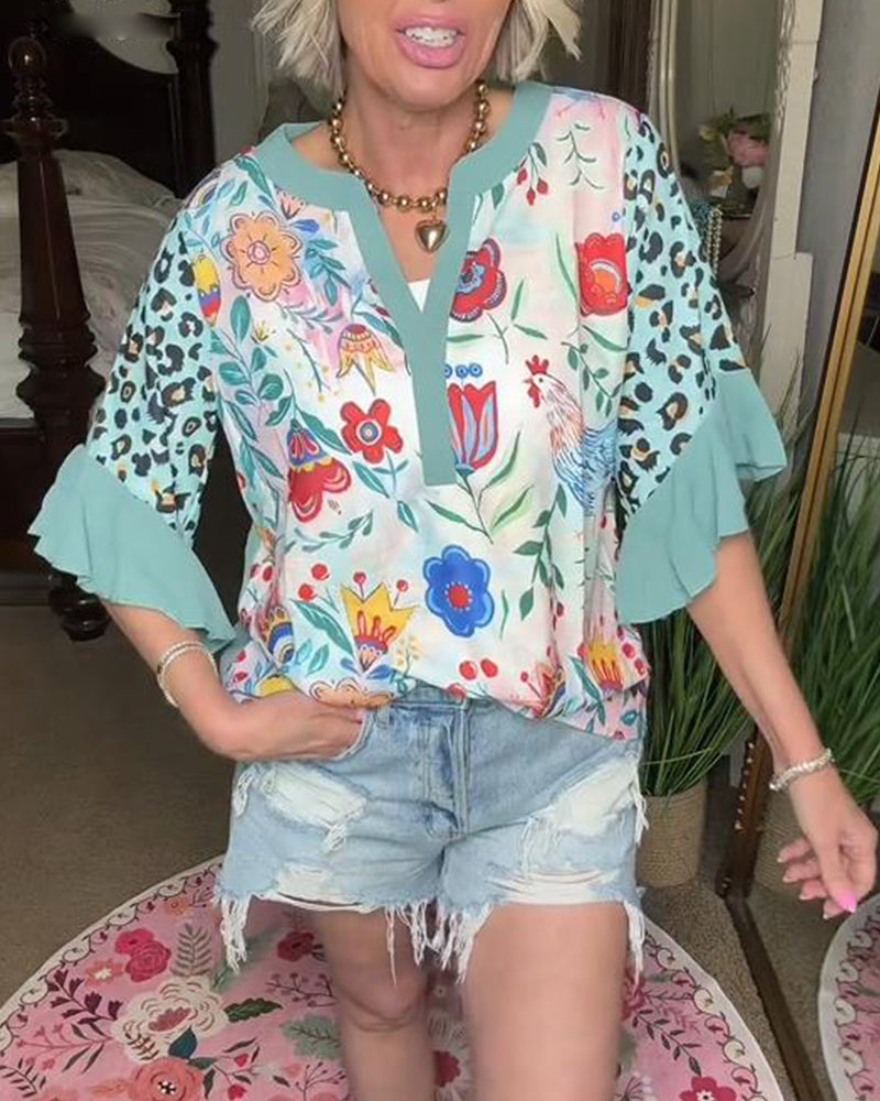 Bluse mit Leopardenmuster und Rüschenärmeln