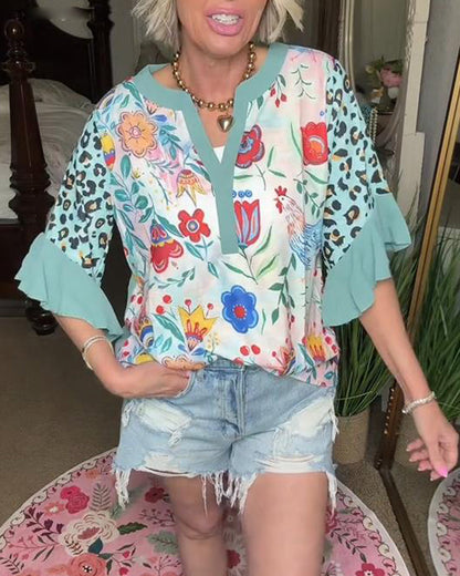 Bluse mit Leopardenmuster und Rüschenärmeln