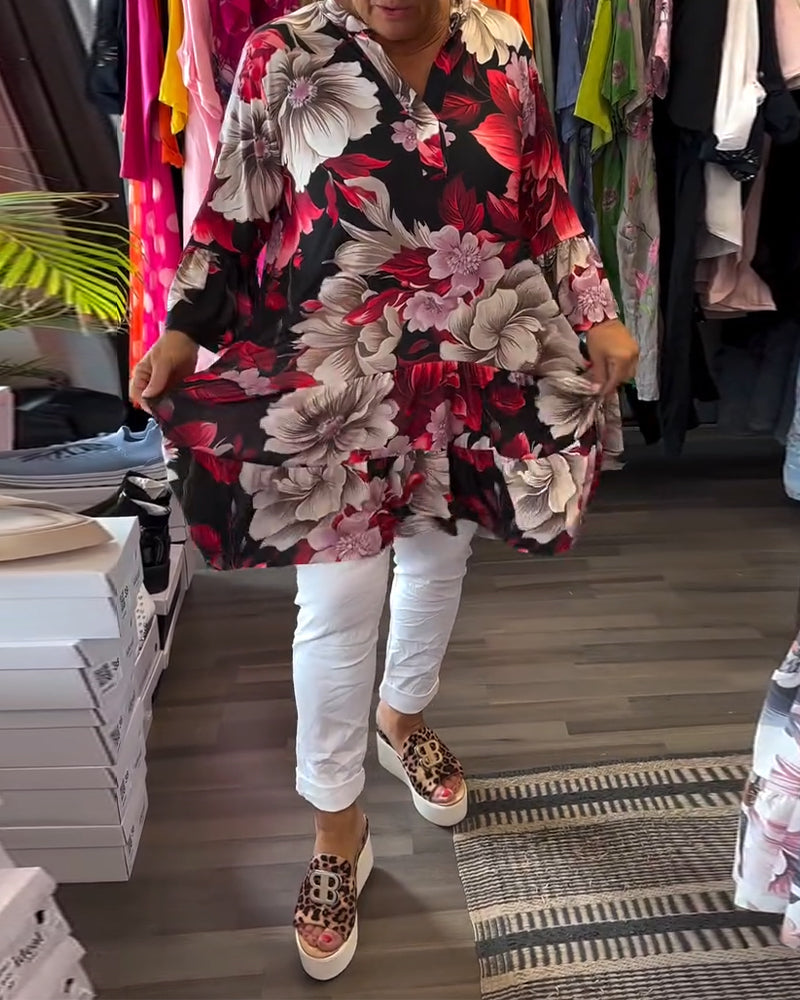 Lockeres Kleid mit Glockenärmeln und Blumenmuster