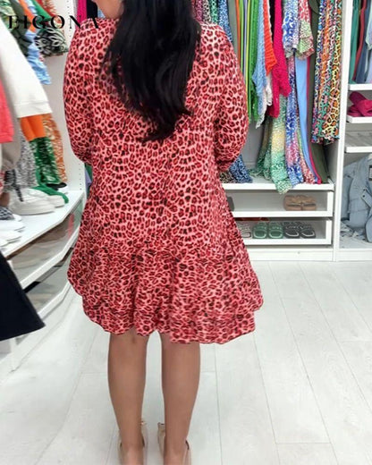 V-neck leopard print long-sleeve dress casual dresses spring summer