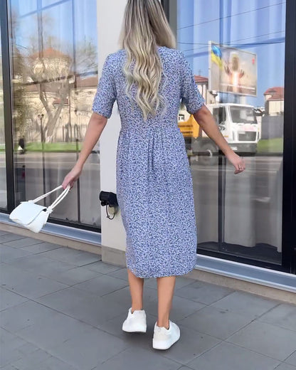 Mid-sleeve button floral dress casual dresses summer