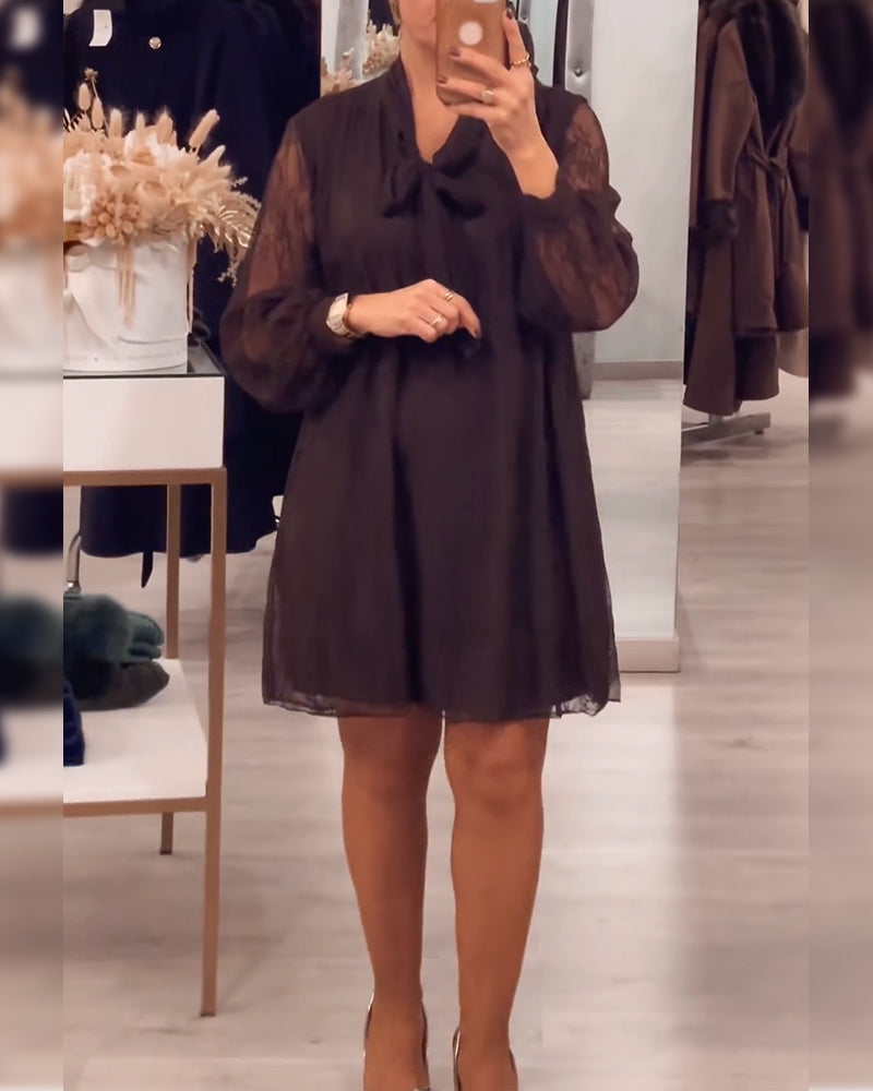 Lace Trim Solid Color Fashionable Dress