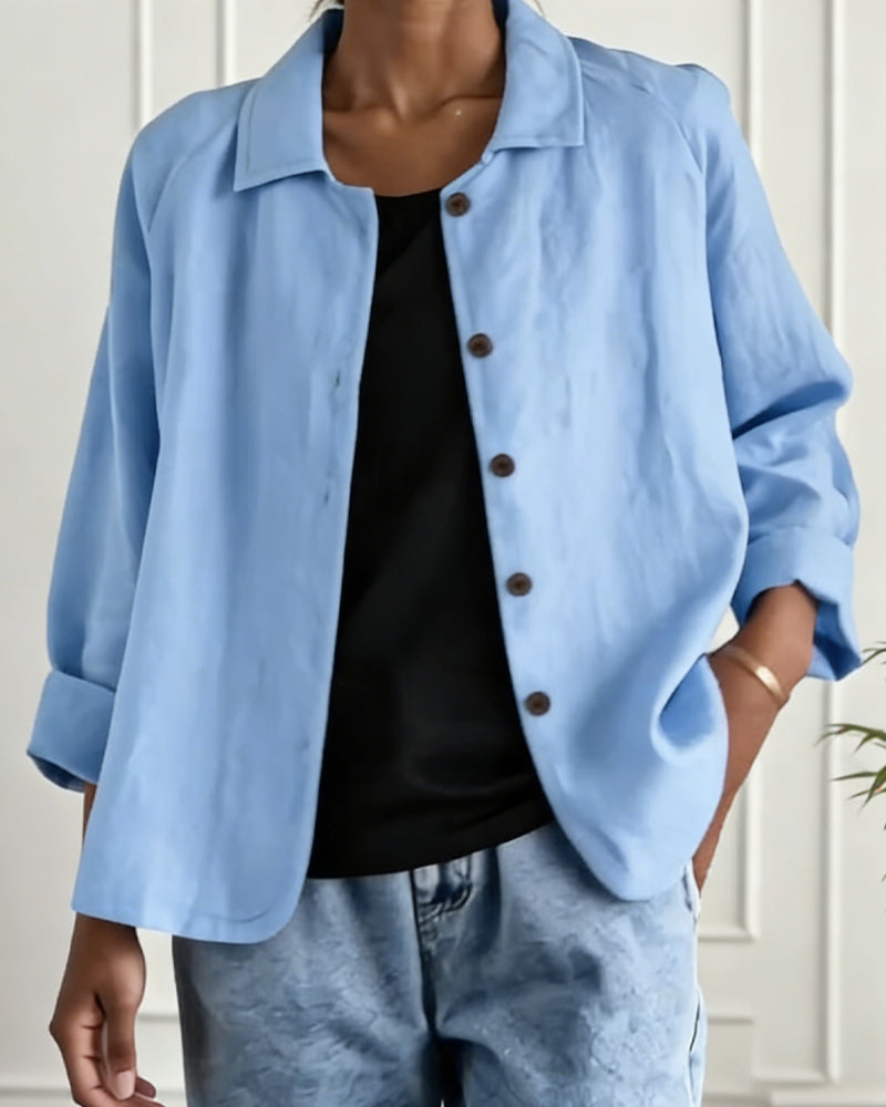 Solid Color Collared Single-Breasted Shirt