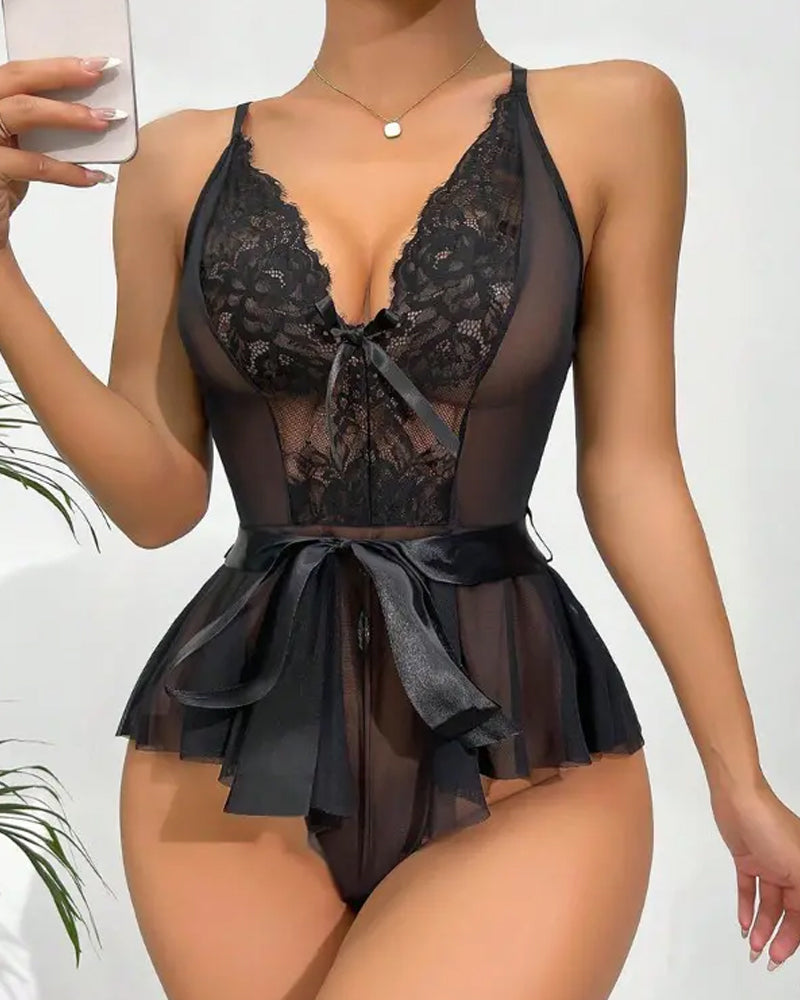 Bow lace sexy one piece 202466 lingerie