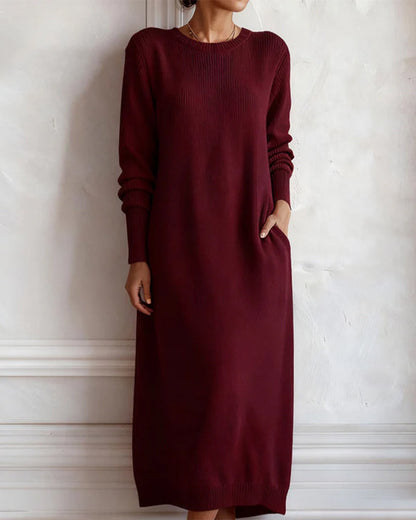 Round Neck Solid Color Sweater Dress