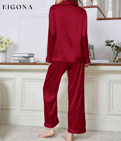 Lapel Collar Long Sleeve Top and Pants Pajama Set clothes Daniel.L lounge wear loungewear pajamas Ship From Overseas