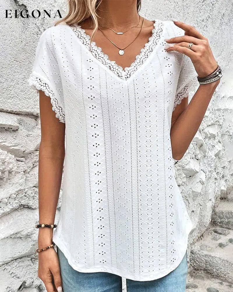 Lace Cutout Short Sleeve Blouses & Shirts spring summer