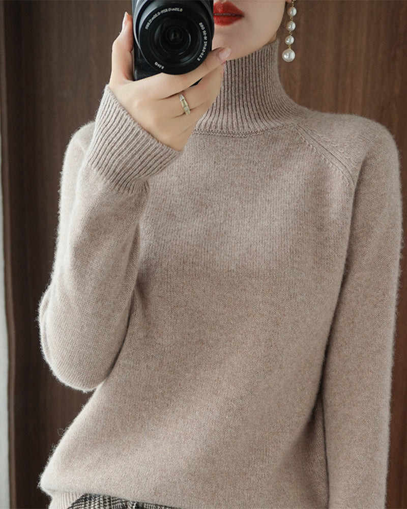 Simple solid color high collar long sleeve sweater 2024 f/w pullovers