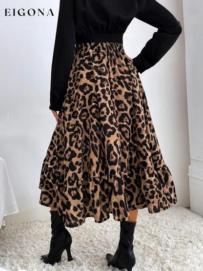 Printed Ruffle Hem Midi Skirt bottoms clothes midi skirts Ship From Overseas skirt skirts Women's Bottoms Y@X@N@H