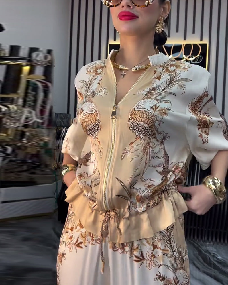 Abito a gamba larga con cerniera e colletto rialzato