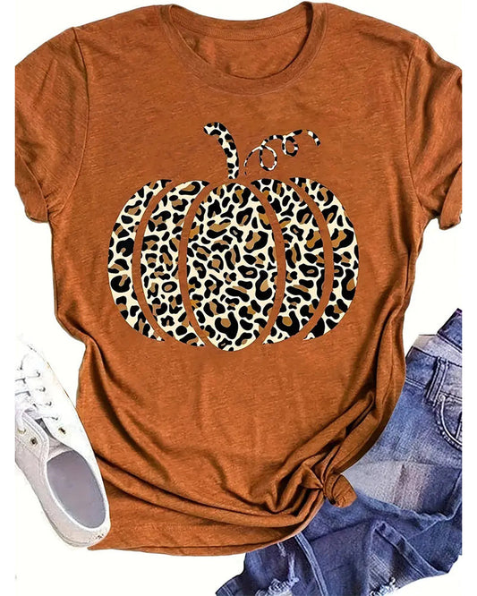 Vibrant Pumpkin Print Short Sleeve T-Shirt summer t-shirts thanksgiving