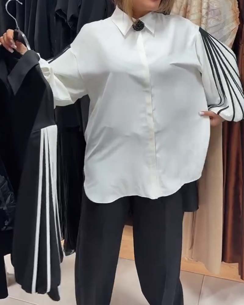 Contrast Line Long-Sleeved Shirt