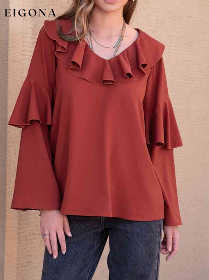 Statement Collar Long Sleeve Blouse clothes H.R.Z Ship From Overseas