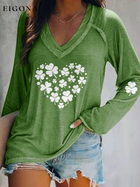 Women's Shamrock Heart Print Casual Tee Shirt