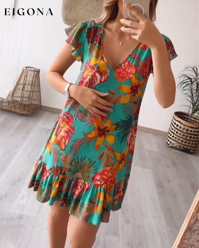 Ruffled sleeves deep V dress casual dresses summer