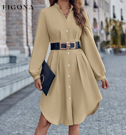 Notched Neck Long Sleeve Dress casual dresses clothes dress dresses long sleeve dress long sleeve dresses S.N Ship From Overseas short dresses trend