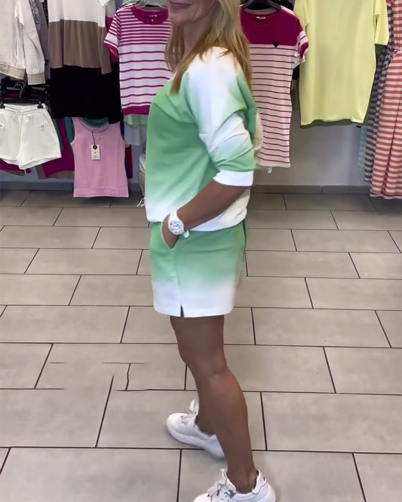 Langärmliges Sport-Set mit V-Ausschnitt und Farbverlauf