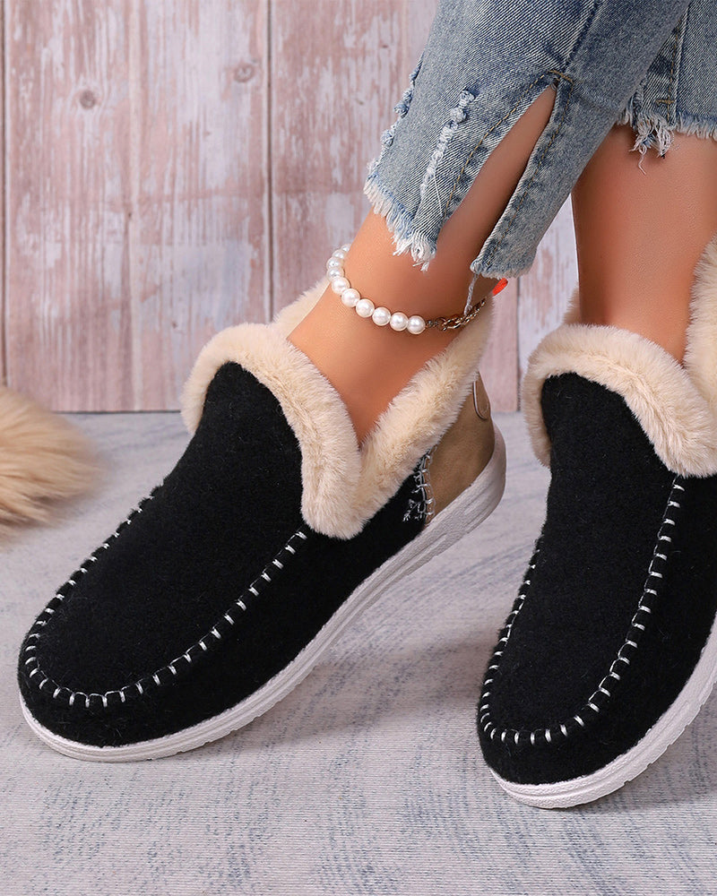 Casual solid color patchwork warm flat shoes 2024 f/w flats