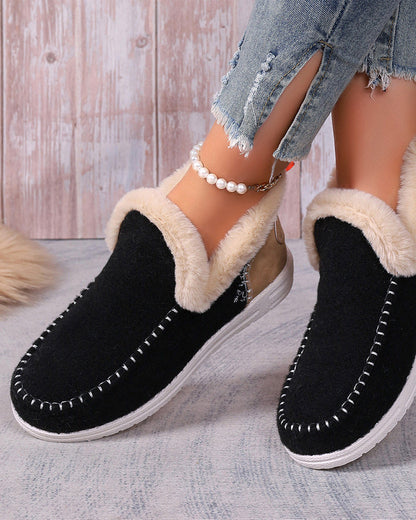 Casual solid color patchwork warm flat shoes 2024 f/w flats