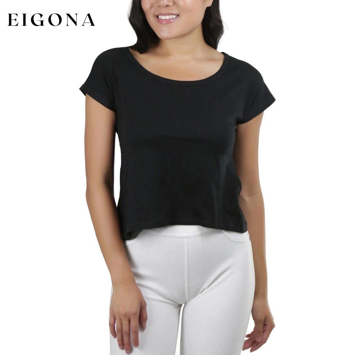 Basic Cotton Blend Cropped Tee Top __stock:150 clothes refund_fee:800 tops