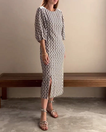Kleid mit Puffärmeln und geometrischem Print