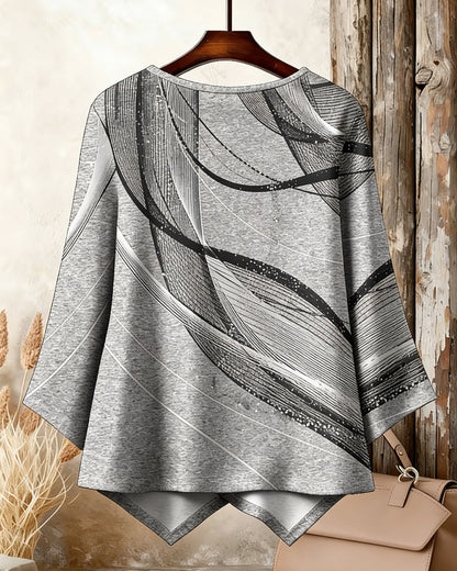 Irregular Long Sleeve Printed Top