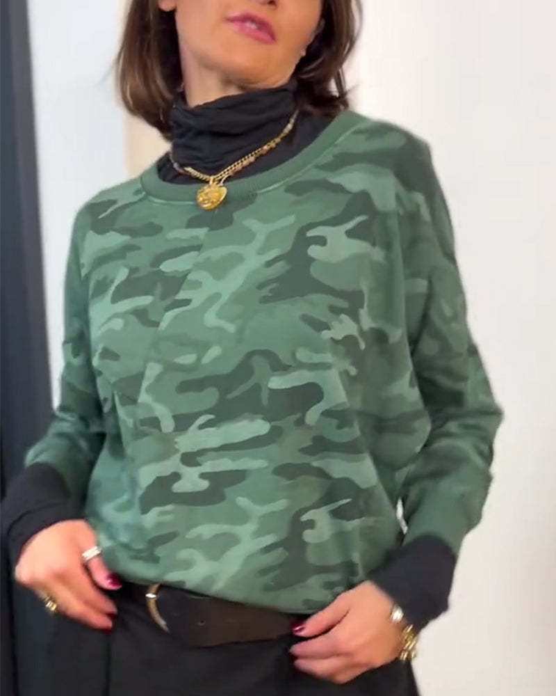 Casual camouflage print round neck sweatshirt 2024 f/w sweatshirts