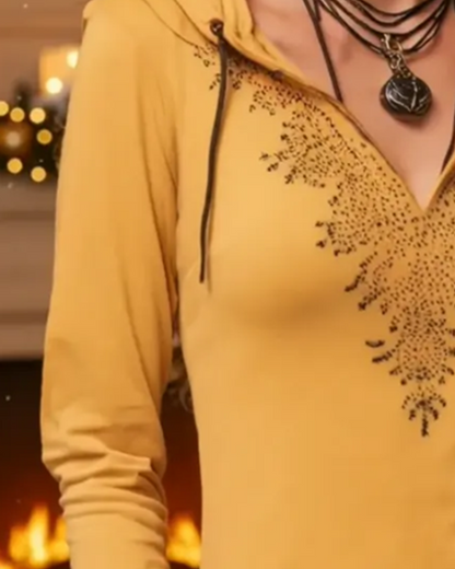 Hooded Casual Long-Sleeved Printed Top