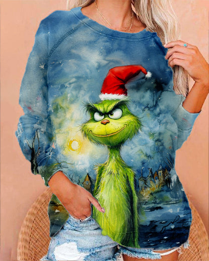 Casual grinch print crew neck sweatshirt 2024 f/w christmas Grinch sweatshirts