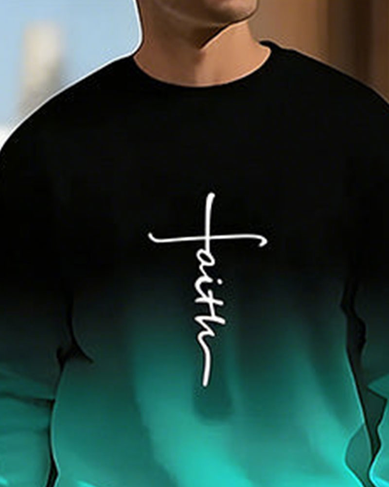 Men's Gradient Color Crewneck Tracksuit Set