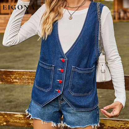 Heart Button Denim Vest Medium clothes M.F Ship From Overseas Shipping Delay 09/29/2023 - 10/02/2023 trend