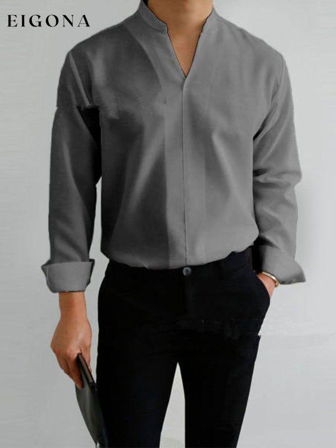 Casual Solid V-Neck Shirt men