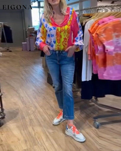 Colorful printed V-neck casual blouse blouses & shirts spring summer