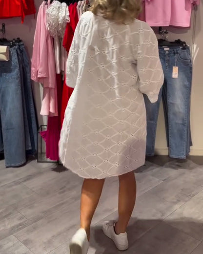 Long Sleeve Hollow Flower Loose Dress