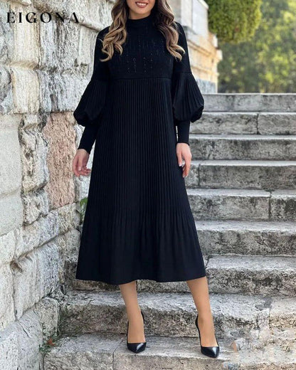 Lantern sleeve solid color elegant dress Black 2023 f/w 23BF casual dresses Clothes Dresses spring