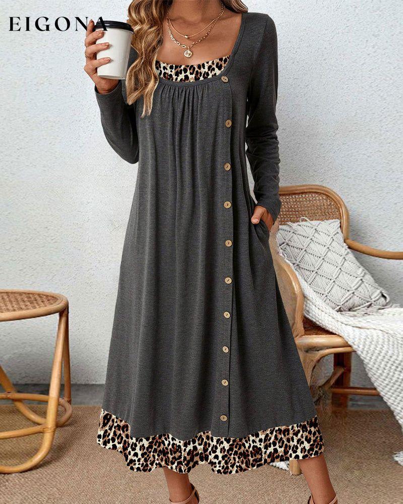 Square neck button dress Gray 2023 f/w 23BF casual dresses Clothes Dresses spring