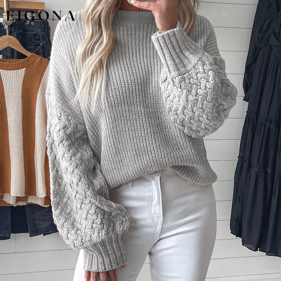 Light Grey Cable Knit Sleeve Drop Shoulder Sweater clothes EDM Monthly Recomend grey sweaters Occasion Daily Print Solid Color Season Winter Style Southern Belle sweater sweaters Sweatshirt