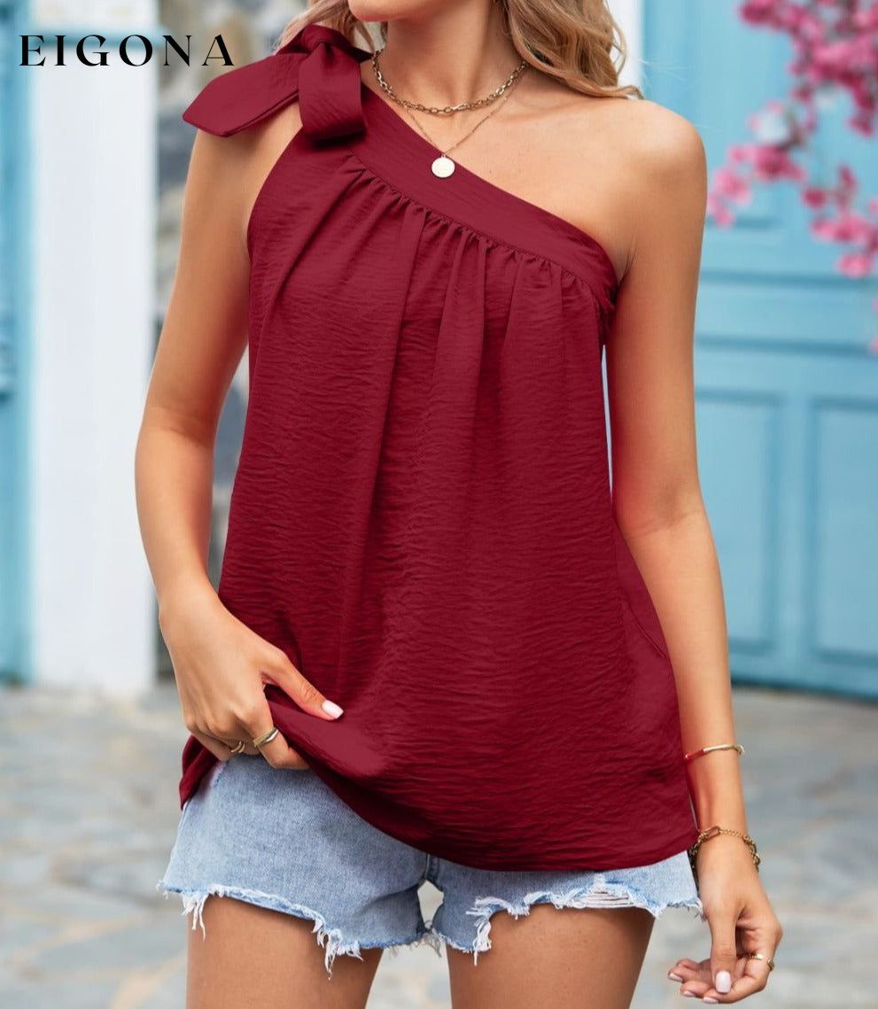 Tied One-Shoulder Blouse Wine clothes Mandy Ship From Overseas shirt shirts top tops