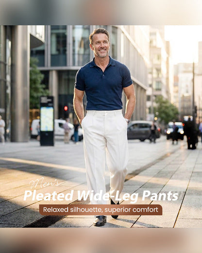 Men’s Casual Pleated Wide-Leg Pants