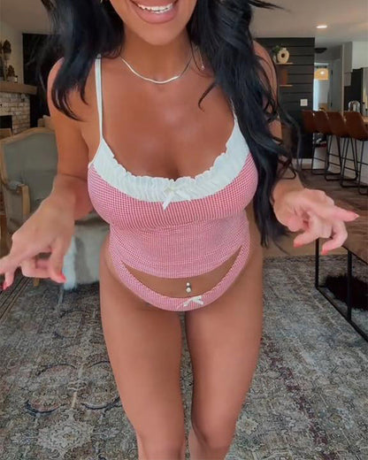 Sexy Straps-Bikini mit Karomuster in Kontrastfarbe