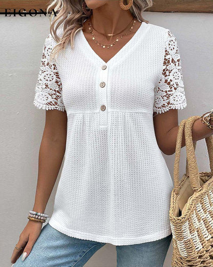 Elegant button-down top with lace sleeves blouses & shirts summer