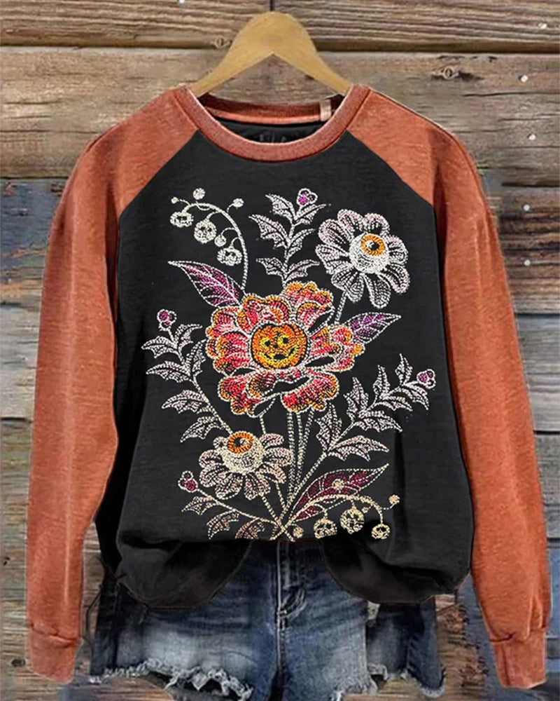 Women's Floral Pumpkin Print Sweatshirt 2024 f/w back to school sweatshirts